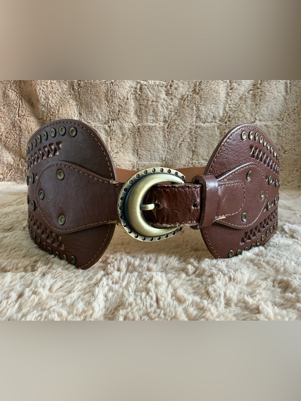 Anthropologie Western Brown Waist Belt with Brass Buckle - M
